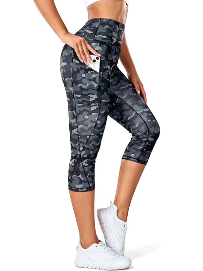 3/4 Sport Pants Women Pockets Capris Pant Leopard Female Leggings Fitness Gym High Waist Leggins Cropped Leggings