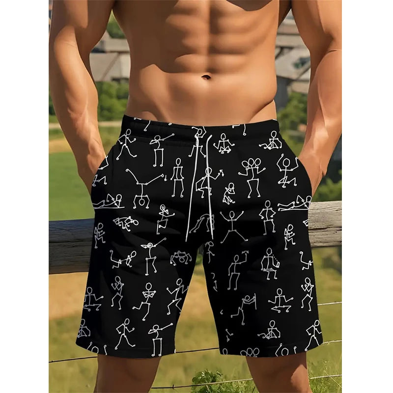 Vacation Men's Stripe Print Funny Drawstring Waist Board Shorts Summer Fashion Swim Trunks 3D Print Skateboard Shorts Streetwear