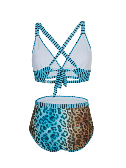 Large Plus Size Leopard String Bikini Two Piece High Waist Swimsuit Women Swimwear Female Bathing Suit Beachwear Swimming