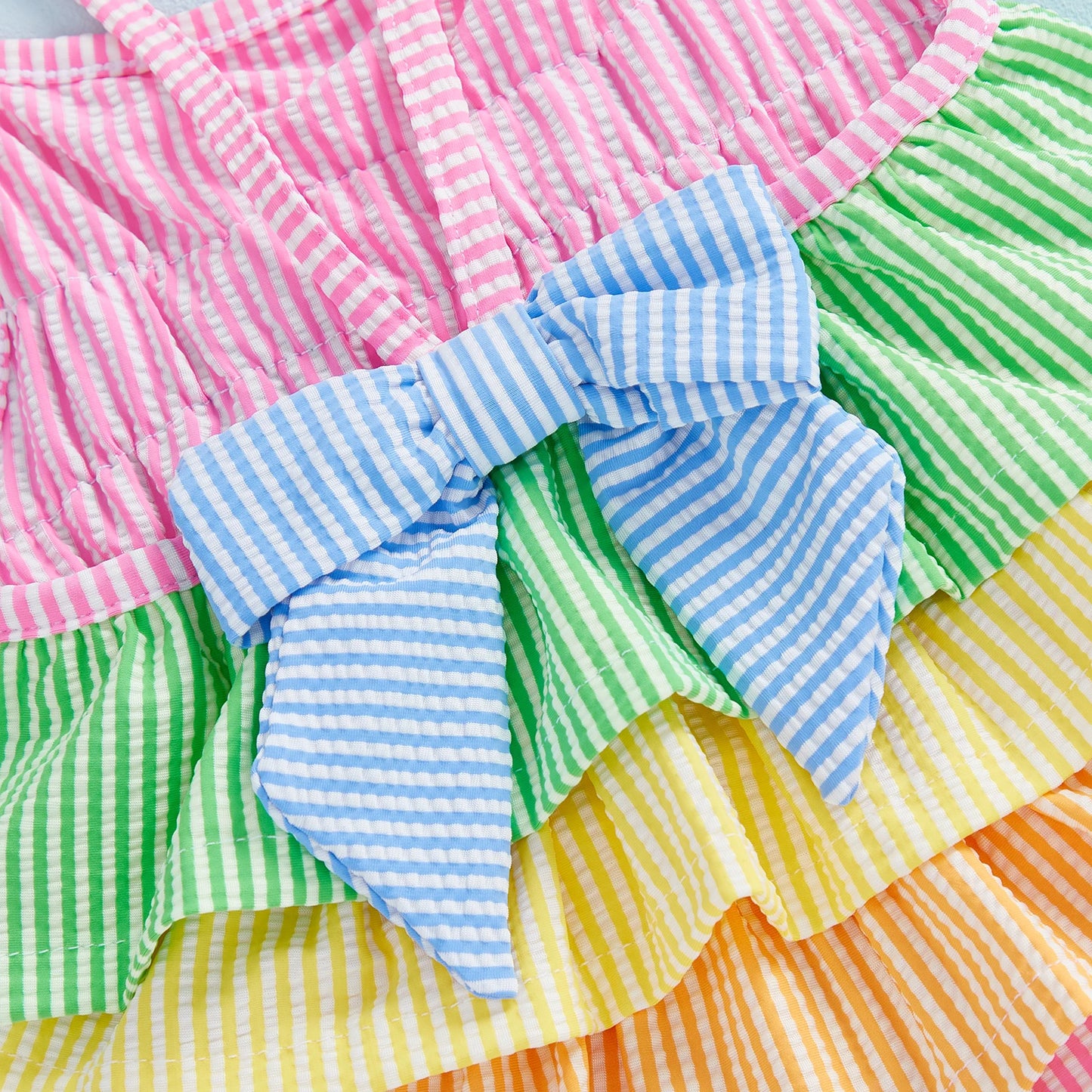 Toddler Little Girls Summer Cami Romper Swimsuit Sleeveless Tiered Colorful Striped/Plaid Swimwear