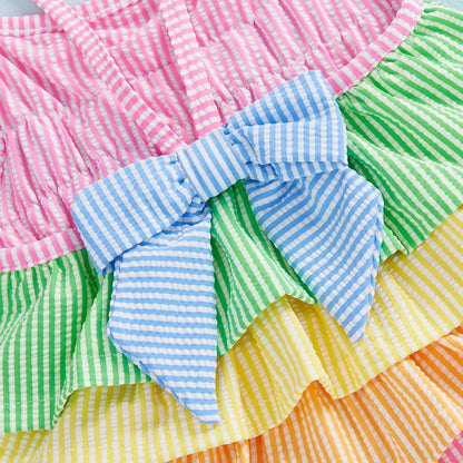 Toddler Little Girls Summer Cami Romper Swimsuit Sleeveless Tiered Colorful Striped/Plaid Swimwear