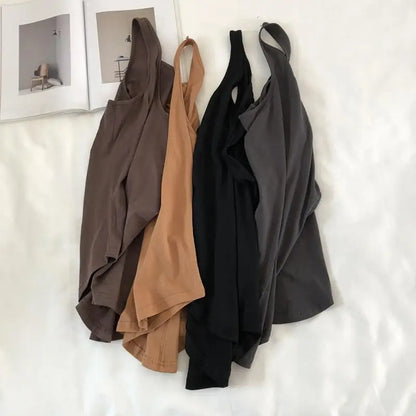 Irregular Tank Tops Summer O-neck Black Casual Sleeveless Tshirt Top Solid Color Loose Basic Camisole Female Fitness Sport Vest