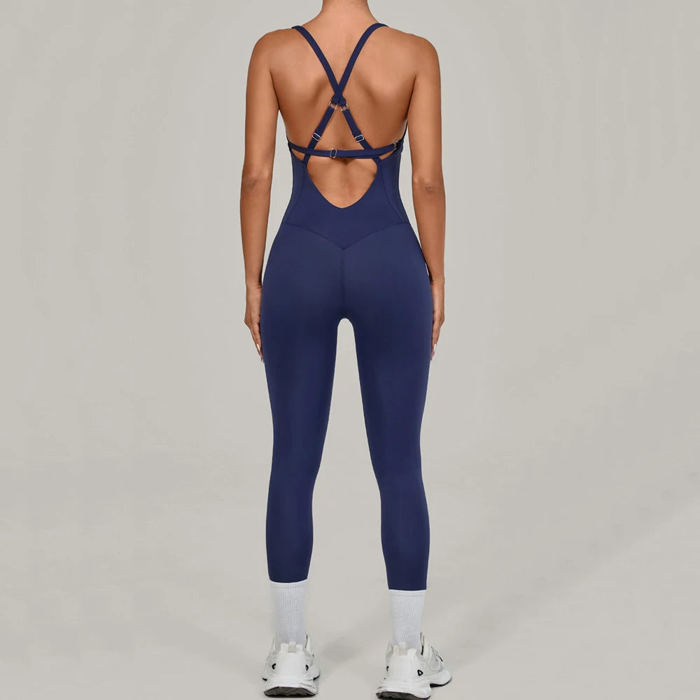 Women's Adjustable Cross-Back Workout Jumpsuit