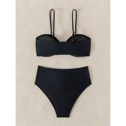 XS - L Splicing Metal Ring Female Swimsuit High Waist Bikini Women Swimwear Two-pieces Bikini set Bather Bathing Suit Swim