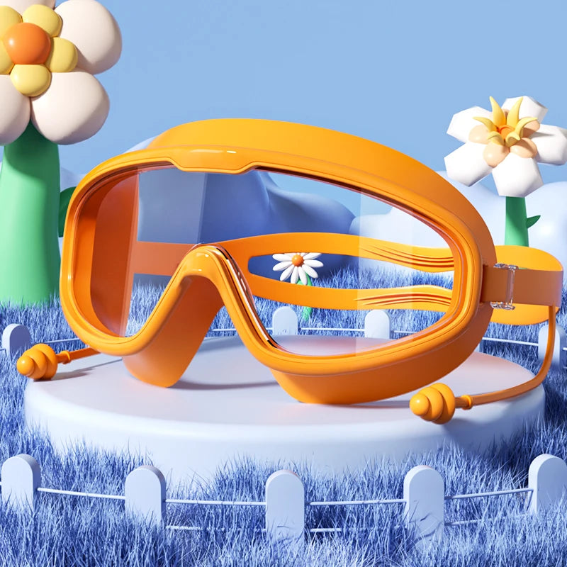 Kids Swimming Goggles with Big Frame, HD Lens and Anti-fog, Waterproof Children's Swim Goggles for Boys and Girls
