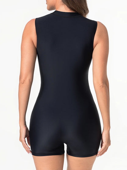 Zipper Rush guard Sleeveless Slim Swimsuit Women One Piece Swimwear Female Bather Bathing Swimming Swim Surf Suit Beachwear