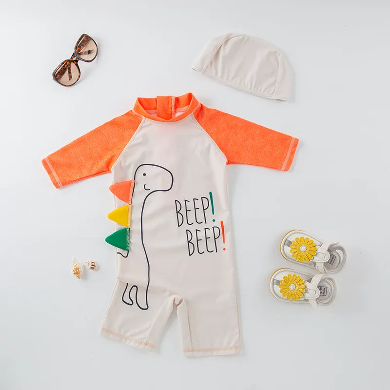 Cute Baby Boys Swimsuit with Cartoon Shark Penguin Print Toddler Bathing Suit Kids Swimwear One Piece Swimming Suit for Children