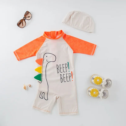 Cute Baby Boys Swimsuit with Cartoon Shark Penguin Print Toddler Bathing Suit Kids Swimwear One Piece Swimming Suit for Children