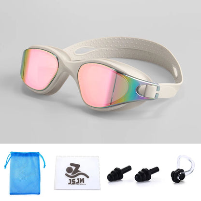 JSJM Swimming Goggles HD Anti-Fog Professional Swimming Glasses Silicone Anti-UV Adjustable Swimming Goggles Adults Unisex