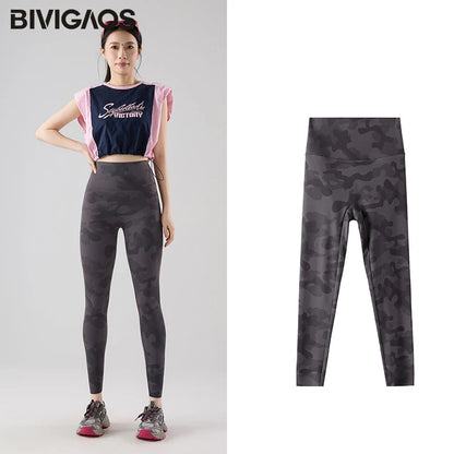 BIVIGAOS Spring Summer Seamless Camouflage Sharkskin Leggings Women Fashion High Waist Casual Sports Tights Fitness Leggings