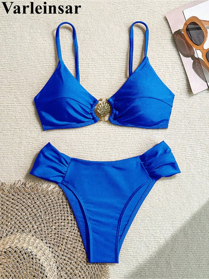 S - XL 7 Colors High Cut Leg Bikini Female Swimsuit Women Swimwear Two-pieces Bikini set Padded Bather Bathing Suit Swim