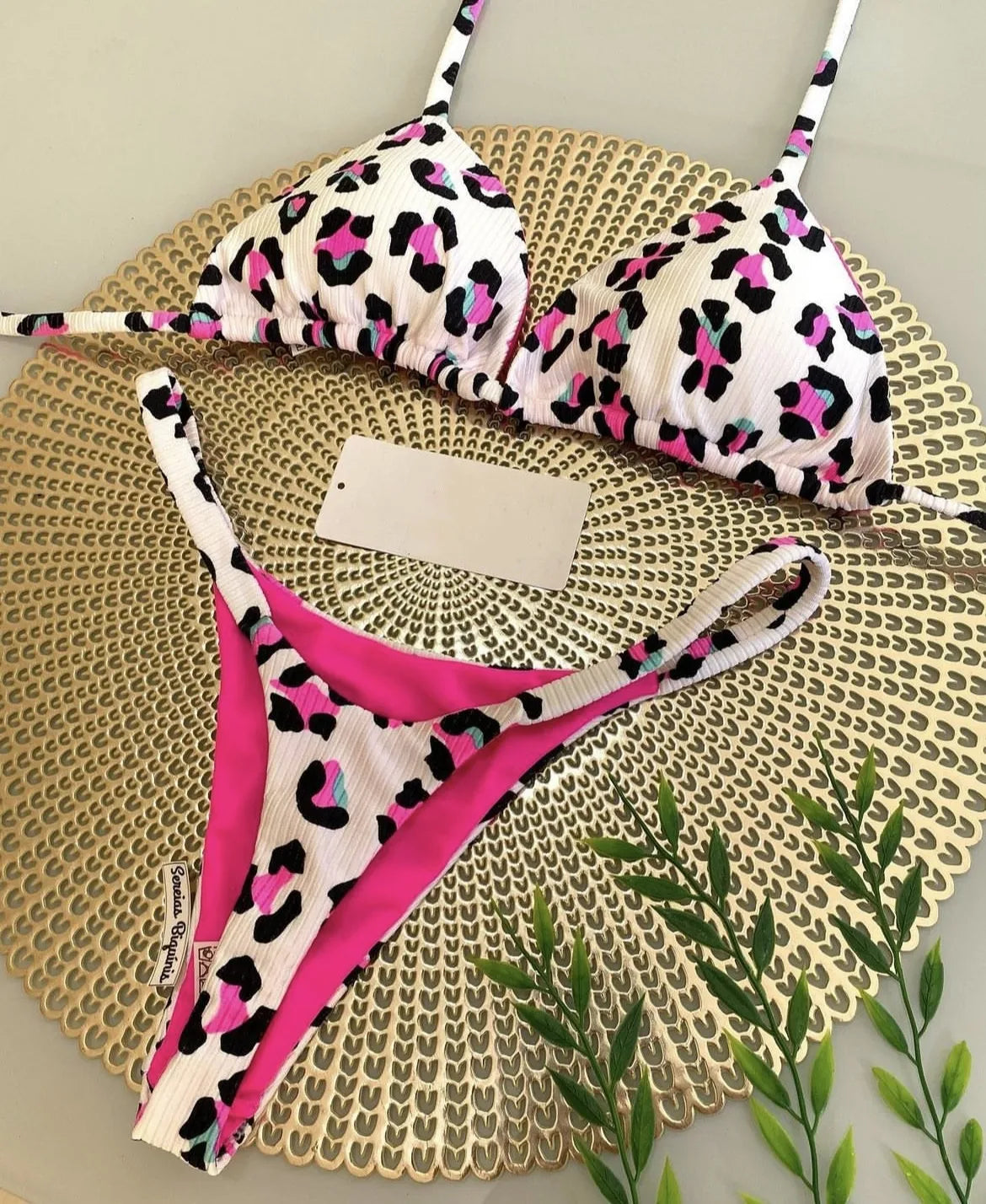 Swimwear Women Leopard Printed Bikini Set Striped Beachwear Summer Swimsuit Two-pieces Thong Bathing Suit Biquinis