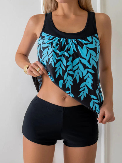 Leaf Print Swimsuits Tankini Set Female Two-piece Swimwear Beach Swim Wear Bathing Suits Pool Women's Swimming Suit