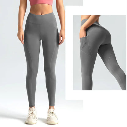 Pockets Yoga Leggings Peach Butt Lifting Yoga Legging High Waist Tummy Control Gym Leggings Running Jogging Pants