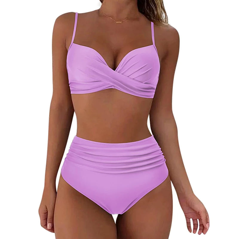 Two Pieces Swimsuits Women Bikini Set Beachwear Push Up Solid Summer Bathing Suit Triangle Bikini Swimwear Low Waist
