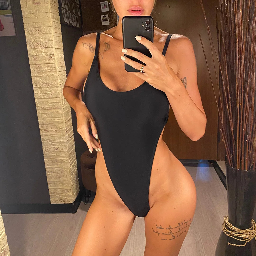 XS -L High Leg Monokini Extreme String Mini Micro Thong One Piece Swimsuit Women Swimwear Female Bather Bathing Suit