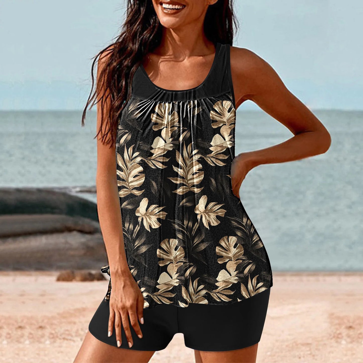 Floral Tankini Two Pieces Printed Swimsuit Women Vintage Swimwear Female Bathers Bathing Swimming Swim Suit Beachwear