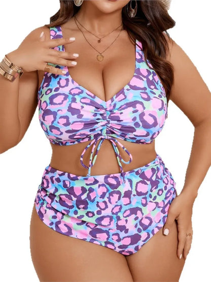 Plus Size High Waist Bikini Women's Push Up Large Size Swimsuit Big Size Tummy Control Swimwear Bikini Sets