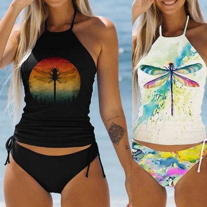 Women's Bathing Suit Coconut Drawstring Side Halter Neck Tankini Set Summer Beach Wear Cute Swimwear Women Swimsuit Bikini