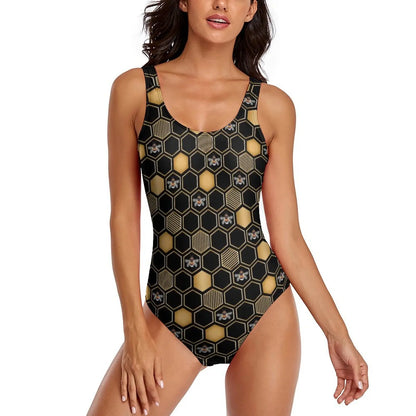 Geometric Art Swimsuit Yellow Brick Road Print One-Piece Swimwear Push Up Elegant Monokini Beach Pattern Swimsuits