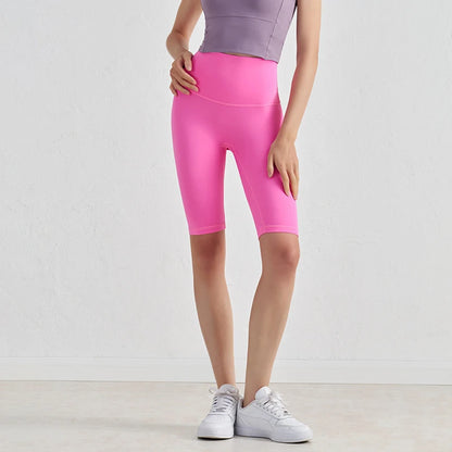 Nylon Women's Shorts Gym Yoga Cycling Shorts High Waist Elastic Breathable No T Line Fitness Womens Clothing 24 Colors