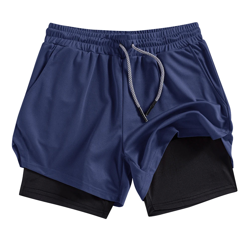 Men's Summer double-deck Quick Dry Gym Athletic Workout Casual Shorts Comes in Many Colors with Compression Liner and Towel Loop