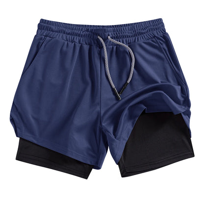 Men's Summer double-deck Quick Dry Gym Athletic Workout Casual Shorts Comes in Many Colors with Compression Liner and Towel Loop
