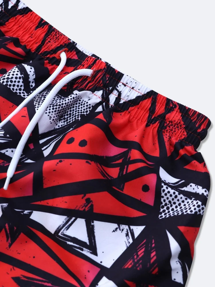 Boys' Red Geometric Long Sleeve Rash Guard & Shorts Set