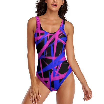 Neon Paint Swimsuit Graffiti Splatter Print One-Piece Swimwear Push Up Bodysuit Elegant Holiday Rave Beach Wear
