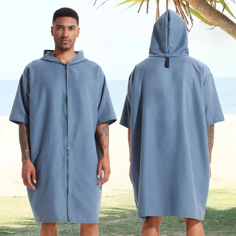 Surf Poncho Changing Robe with Hood Quick Dry Microfiber Wetsuit Changing Towel with Zipper for Bath Beach Surfing Men Women