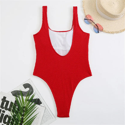 Fluorescent Crinkle Cloth Swimsuit for Women, Special Fabric Bikini, Candy Color, European and American