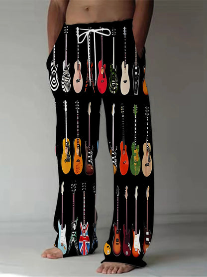 Men's Pants Summer Holiday Street Beach Pants Drawstring Pocket Casual Pants Abstract Texture Printed Men's Pants