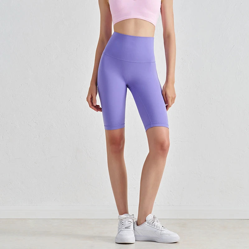 Nylon Women's Shorts Gym Yoga Cycling Shorts High Waist Elastic Breathable No T Line Fitness Womens Clothing 24 Colors