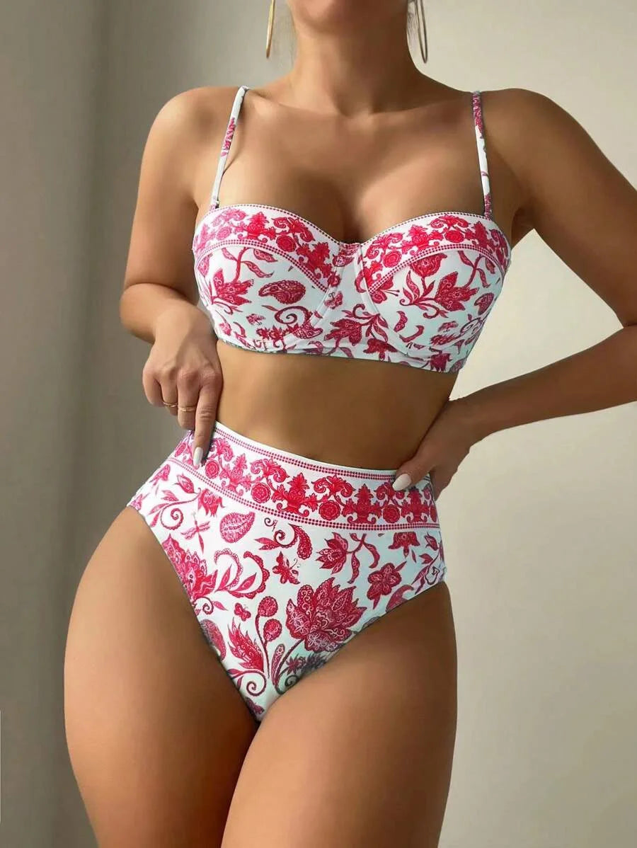High Waist Bikinis Women Print Push Up Swimsuit Floral Swimwear Female Bathers Bathing Swimming Suit Summer Beachwear
