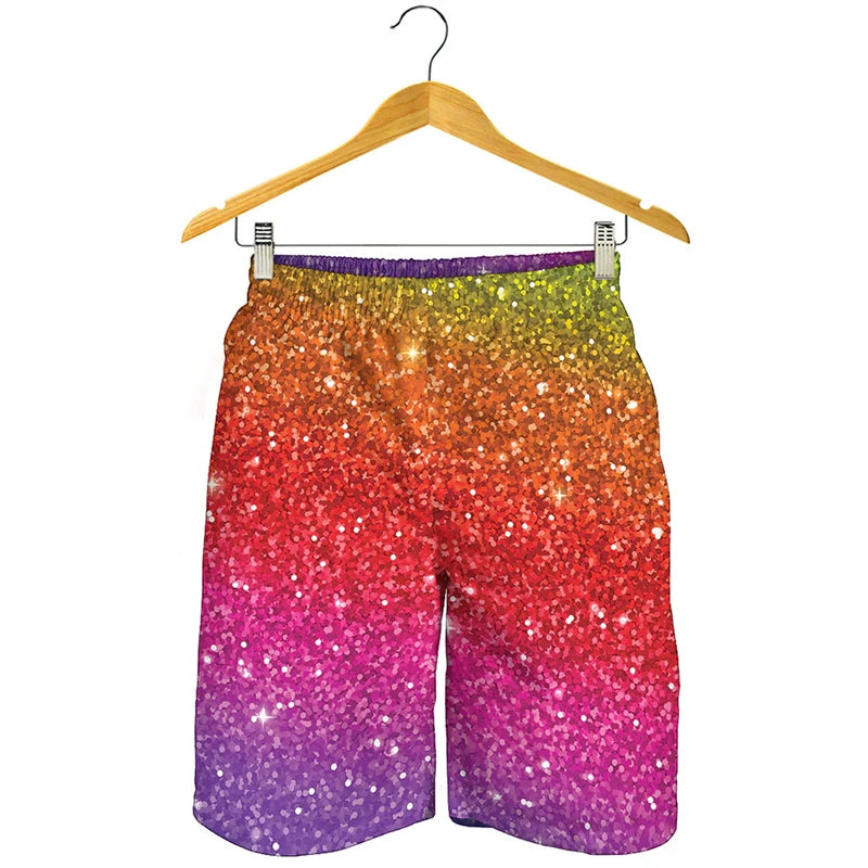 Novelty 3D Mens Rainbow Shorts Men Women Fashion Graffiti Print SwimTrunks Kids Oversized Casual Hawaii Holiday Beach Shorts