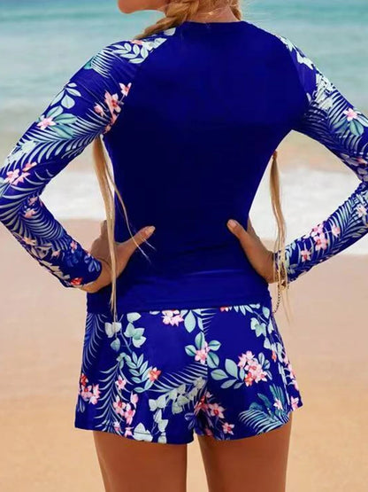 Long Sleeve Surfing Swimsuit Print Swimwear Women Two Pieces Diving Clothes Beachwear Bathing Swimming Swim Suit