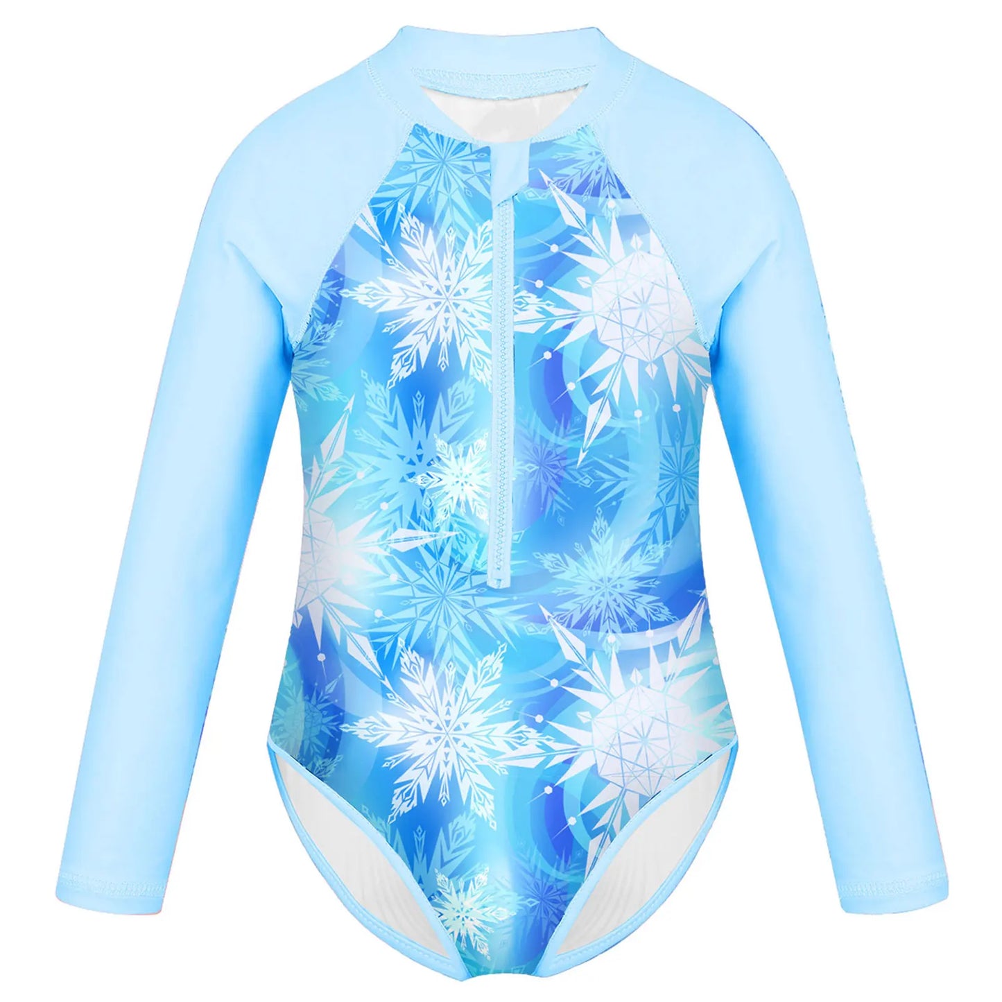 Kids Girls One-piece Swimsuit Long Sleeves Palm Printed Swimwear  Bathing Suit Sun Protection Rash Guard Surfing Diving Swim Top