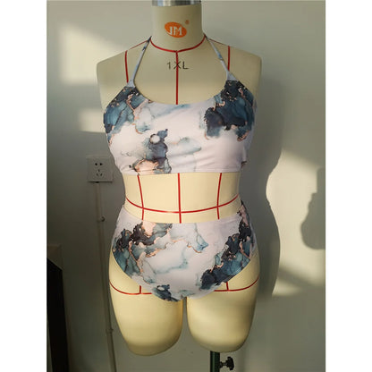 0XL - 4XL  Printed Bikini Large Size Swimwear Plus Size Women Swimsuit Female Two-pieces Bikini set Bather Bathing Suit
