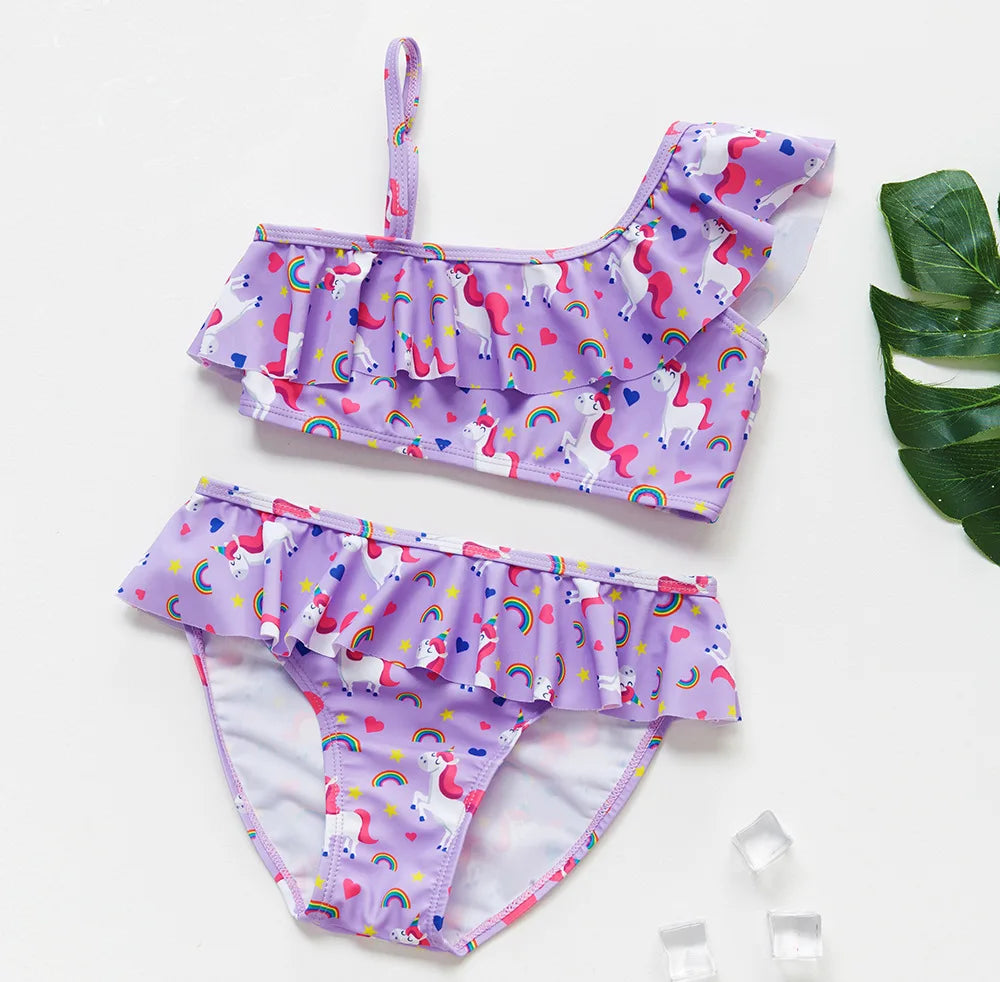 UV Baby Girls Swimsuit Two Piece Swimming Bikinis Ruffles Beach Bathing Suit Tops Shorts Kids Swimwear for Girls 2-10 Years