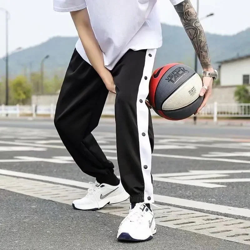 High Street Basketball Side Opening Drawstring Pants Men's Spring Autumn Thin Sports Cropped Pants Casual Tied Waist