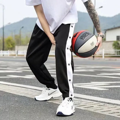 High Street Basketball Side Opening Drawstring Pants Men's Spring Autumn Thin Sports Cropped Pants Casual Tied Waist