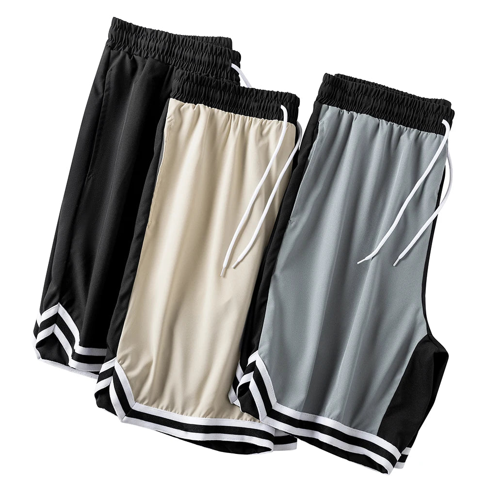 Men's Summer Outdoor Colorblock Basketball Shorts Drawstring Elastic Waist Casual Activities Hiking Fishing Contrast Striped Hem