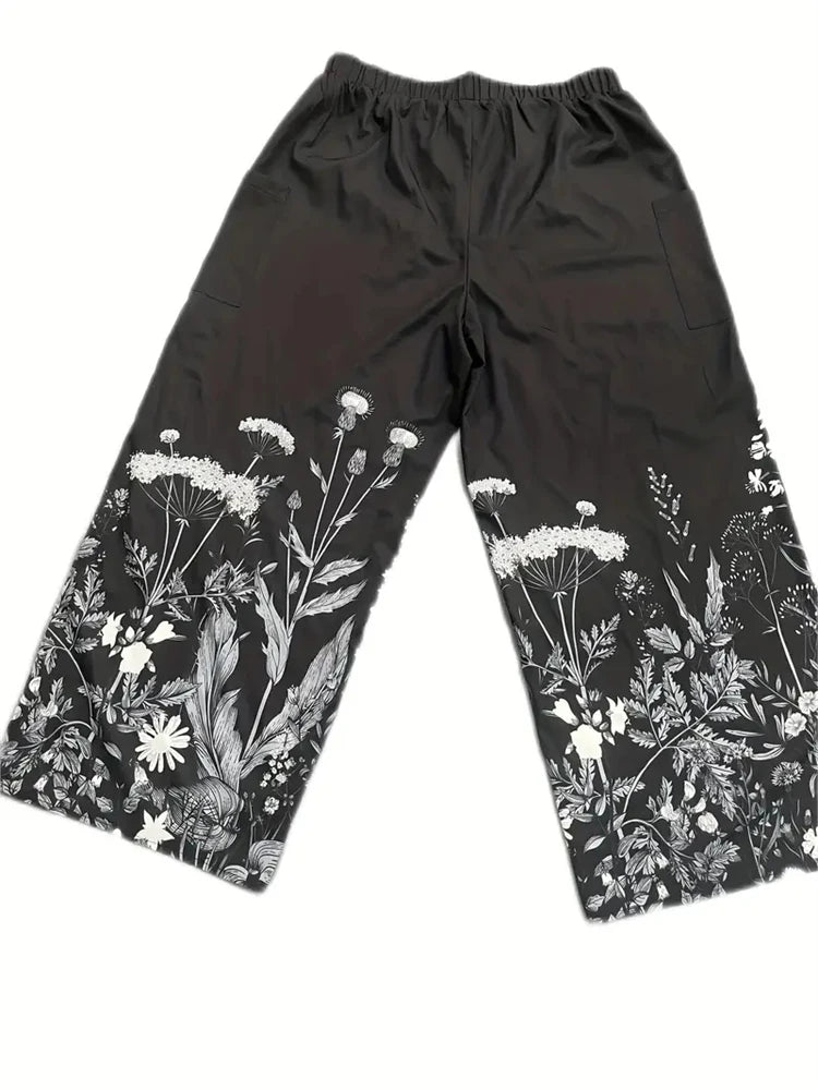 Simple Star And Moon Abstract Sun Print Pants Fashionable European And American Ladies Wide-leg Pants Delicate And Elegant Pants