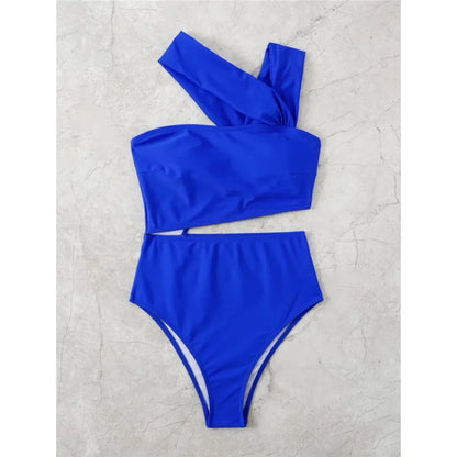 S - XL 13 Colors Asymmetric Cut Out One Piece Swimsuit Women Swimwear Female One Shoulder Padded Bather Bathing Suit Swim