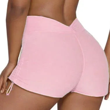 Lace V-Back shorts High waisted hip lifting yoga shorts women's nylon tight fitting shorts training sports fitness pants XP04
