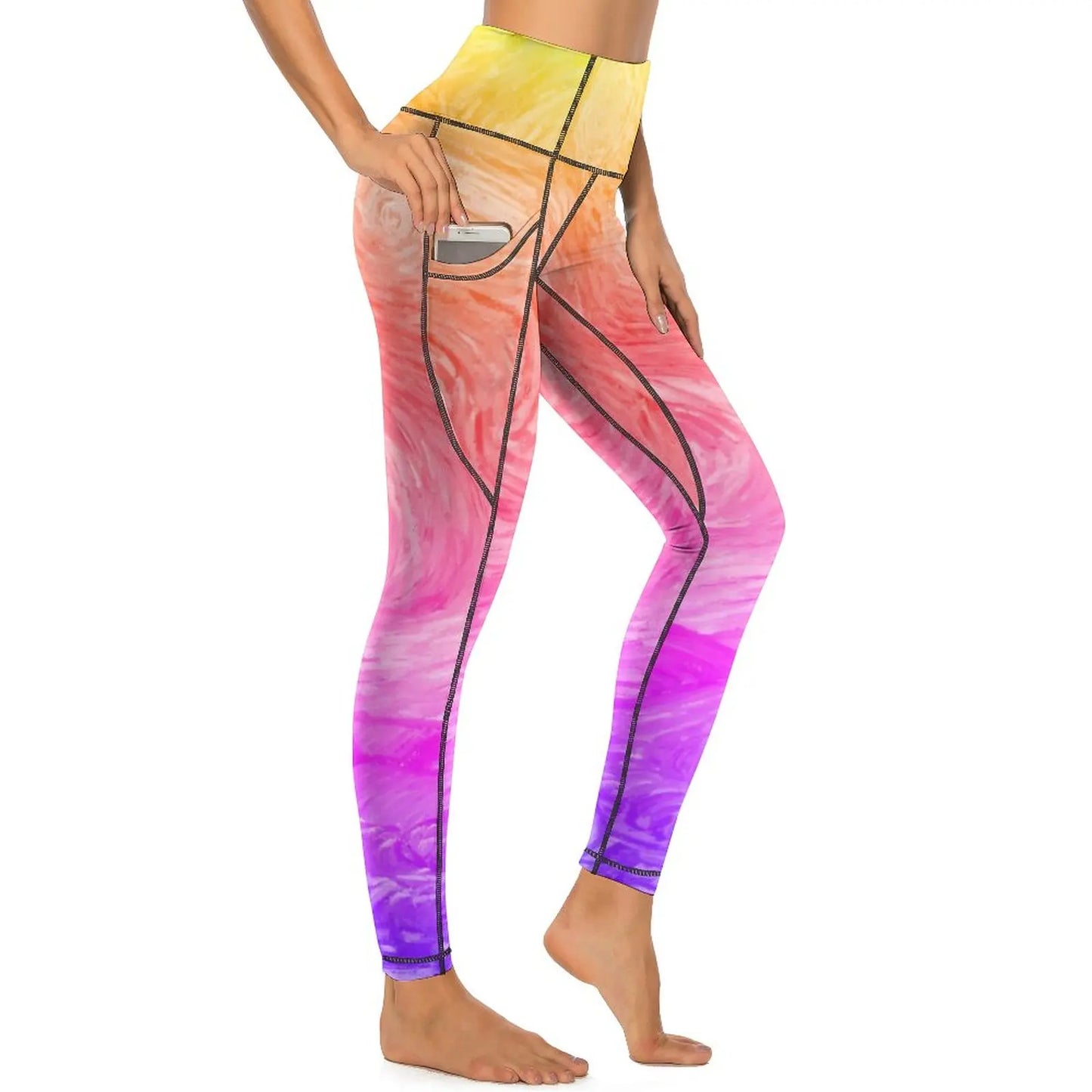 Red Fire Yoga Pants Pockets Abstract Print Leggings Push Up Kawaii Yoga Sports Tights Quick-Dry Workout Gym Leggins