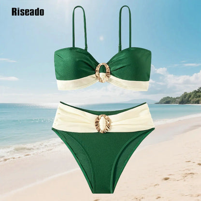 Women's Push Up Bikini Sets Two Piece High Waisted Swimsuit O-Ring Beach Swimming Wear