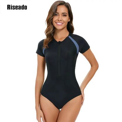 Short Sleeve Rash Guard Women's One Piece Swimsuit Athletic Bathing Suits Training Sport Swimwear for Teen Adult