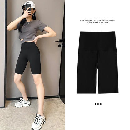 BIVIGAOS Summer Basic Cycling Shorts Women Casual Sharkskin Knee Length Short Legging High Waist Tight Sport Running Biker Short