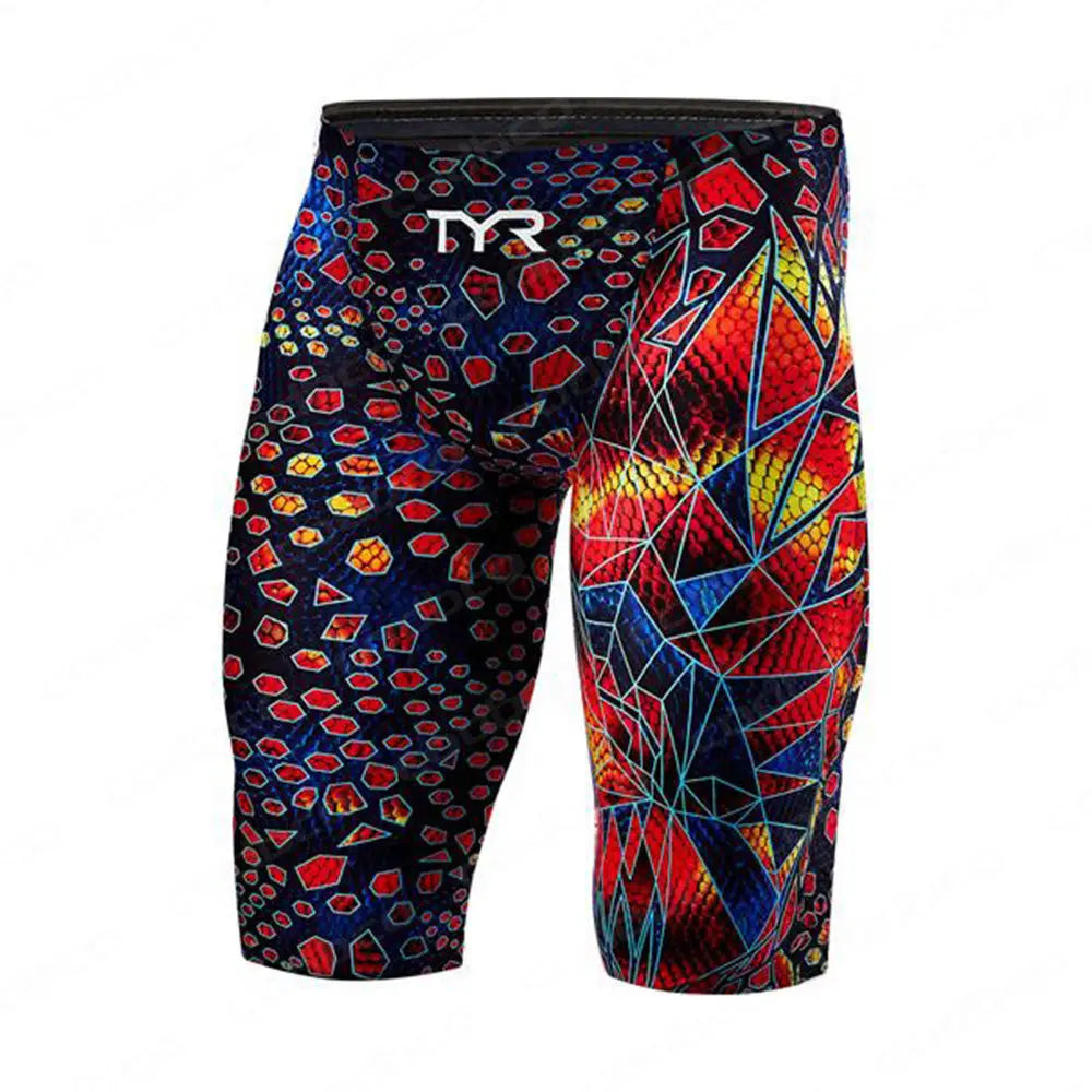 Summer Men's Swim Jammer Swimsuit Shorts Print Beach Surfing Tights Shorts Quick Dry Swimming Trunks Sports Swim Pants Swimwear